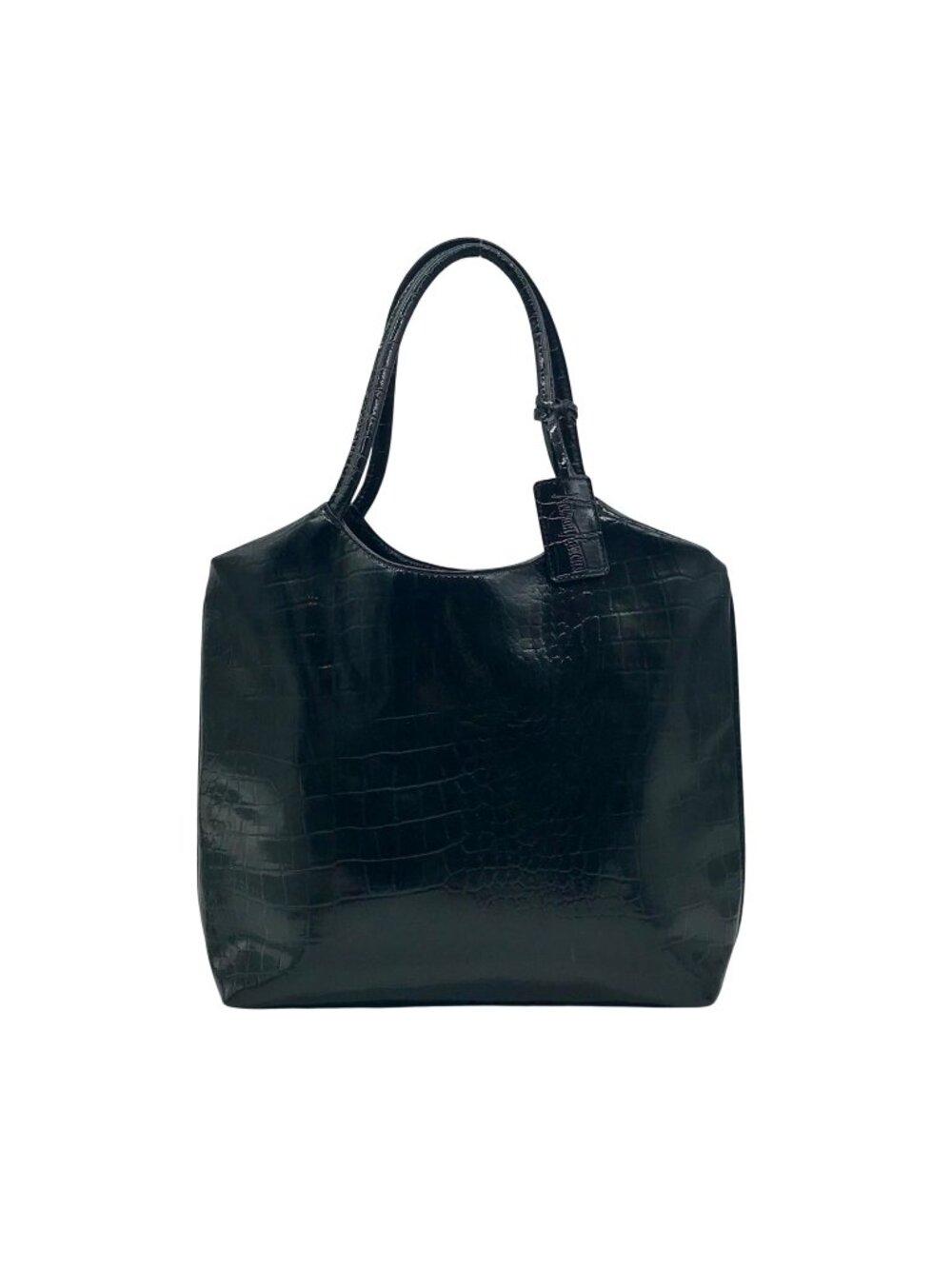 Neiman Marcus Black Vintage Faux Leather Patent Alligator-Print Shoulder Bag